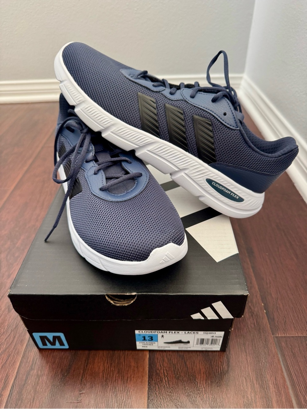 🆕 adidas Men’s Cloudfoam Flex Navy/Black Athletic Sneakers. Size 13